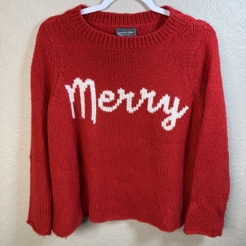 Wooden Ships Merry Chunky Sweater Red Ginger Pure White Snow XS